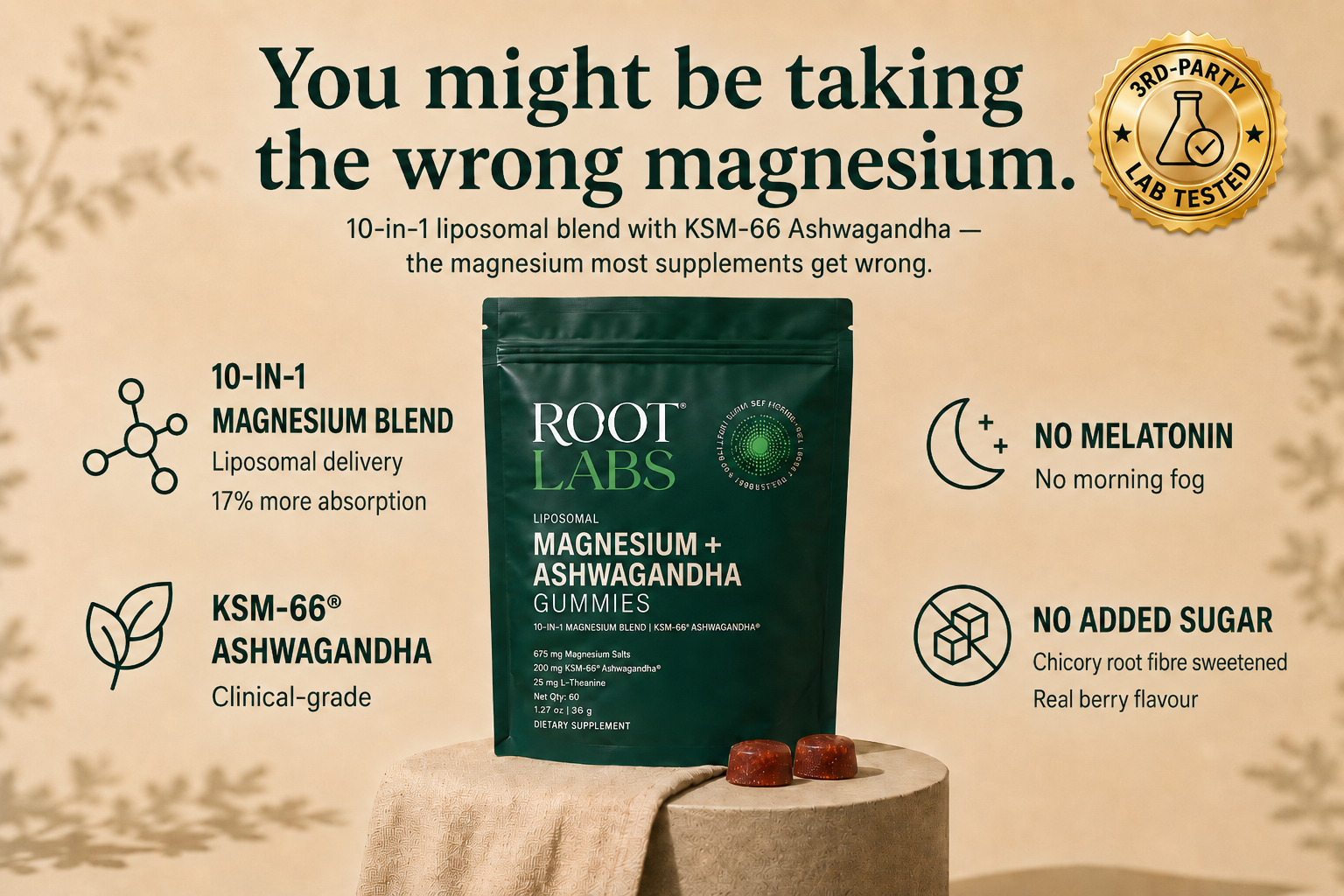 You might be taking the wrong magnesium — Root Labs product hero with trust markers